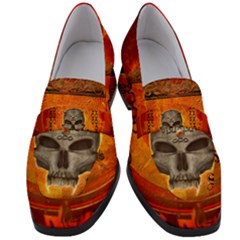 Awesome Skull With Celtic Knot With Fire On The Background Women s Chunky Heel Loafers by FantasyWorld7