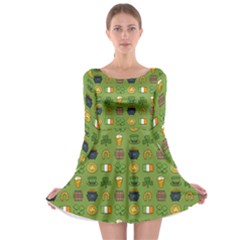 St Patricks Day Pattern Long Sleeve Skater Dress by Valentinaart