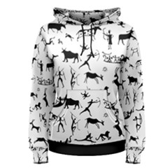 Petroglyph Runic Cavemen Nordic Black Paleo Drawings Pattern Women s Pullover Hoodie by snek