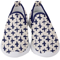 Pattern Ink Blue Navy Crosses Grunge Flesh And Navy Pattern Ink Crosses Grunge Flesh Beige Background Kids  Slip On Sneakers by genx