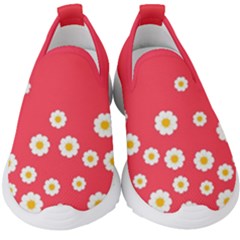 Flowers White Daisies Pattern Red Background Flowers White Daisies Pattern Red Bottom Kids  Slip On Sneakers by genx