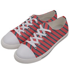 Living Coral Diagonal Stripes Women s Low Top Canvas Sneakers by LoolyElzayat