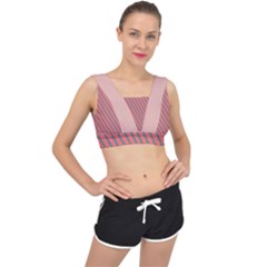 Living Coral Diagonal Stripes V-back Sports Bra by LoolyElzayat