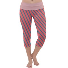 Living Coral Diagonal Stripes Capri Yoga Leggings by LoolyElzayat