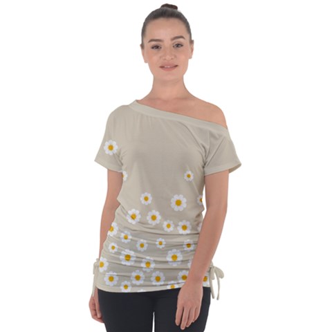 White Daisies Flower Pattern On Vintage Pastel Beige Background Retro Style Tie-up Tee by genx