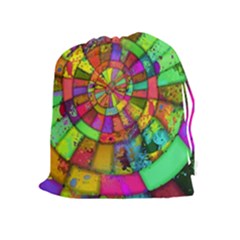 Color Abstract Rings Circle Center Drawstring Pouch (xl) by Pakrebo