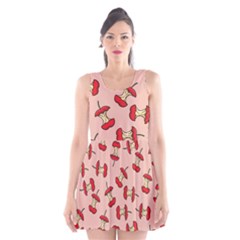 Red Apple Core Funny Retro Pattern Half Eaten On Pastel Orange Background Scoop Neck Skater Dress by genx