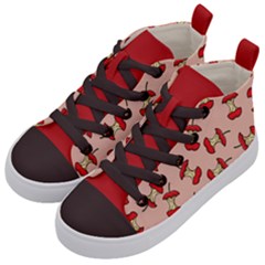 Red Apple Core Funny Retro Pattern Half Eaten On Pastel Orange Background Kids  Mid-top Canvas Sneakers by genx