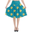 Toast With Cheese Funny Retro Pattern Turquoise Green Background Flared Midi Skirt View1