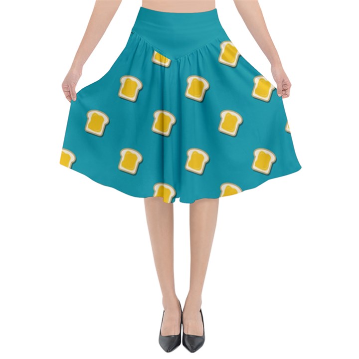 Toast With Cheese Funny Retro Pattern Turquoise Green Background Flared Midi Skirt