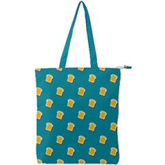 Toast With Cheese Funny Retro Pattern Turquoise Green Background Double Zip Up Tote Bag by genx