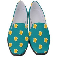 Toast With Cheese Funny Retro Pattern Turquoise Green Background Women s Classic Loafer Heels by genx