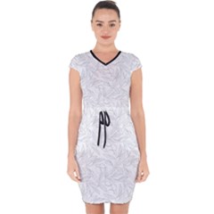 Organic Olive Leaves Pattern Hand Drawn Black And White Capsleeve Drawstring Dress  by genx