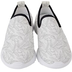 Organic Olive Leaves Pattern Hand Drawn Black And White Kids  Slip On Sneakers by genx