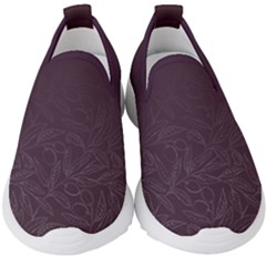 Organic Olive Leaves Pattern Hand Drawn Purple Red Wine Kids  Slip On Sneakers by genx