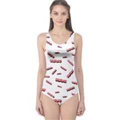 Funny Bacon Slices Pattern Infidel Red Meat One Piece Swimsuit by genx