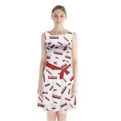 Funny Bacon Slices Pattern Infidel Red Meat Sleeveless Waist Tie Chiffon Dress by genx