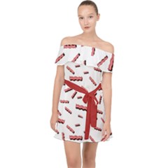 Funny Bacon Slices Pattern Infidel Red Meat Off Shoulder Chiffon Dress by genx