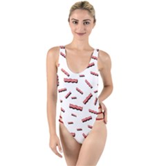 Funny Bacon Slices Pattern Infidel Red Meat High Leg Strappy Swimsuit by genx