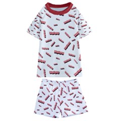 Funny Bacon Slices Pattern Infidel Red Meat Kids  Swim Tee And Shorts Set by genx