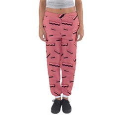 Funny Bacon Slices Pattern Infidel Vintage Red Meat Background  Women s Jogger Sweatpants by genx