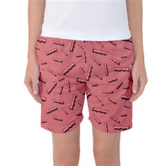 Funny Bacon Slices Pattern Infidel Vintage Red Meat Background  Women s Basketball Shorts by genx