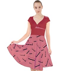 Funny Bacon Slices Pattern Infidel Vintage Red Meat Background  Cap Sleeve Front Wrap Midi Dress by genx