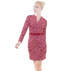 Funny Bacon Slices Pattern Infidel Vintage Red Meat Background  Button Long Sleeve Dress by genx