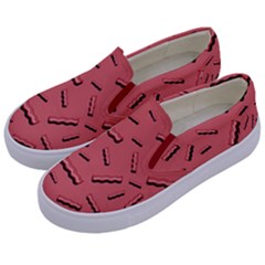 Funny Bacon Slices Pattern Infidel Vintage Red Meat Background  Kids  Canvas Slip Ons by genx