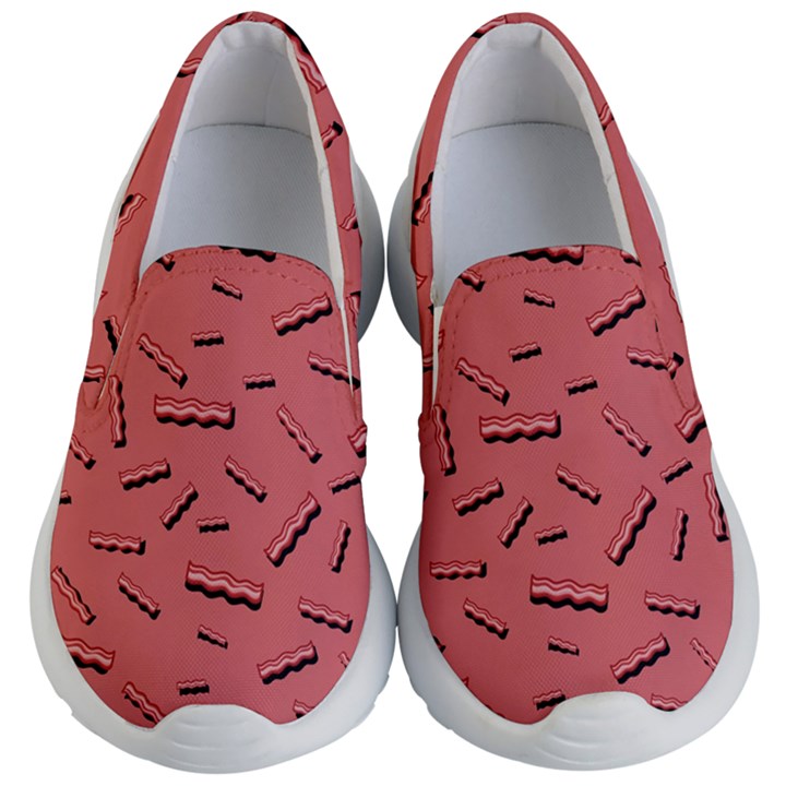 Funny Bacon Slices Pattern infidel vintage red meat background  Kids  Lightweight Slip Ons