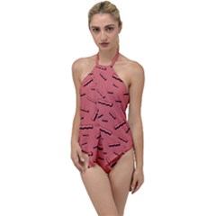 Funny Bacon Slices Pattern Infidel Vintage Red Meat Background  Go With The Flow One Piece Swimsuit by genx