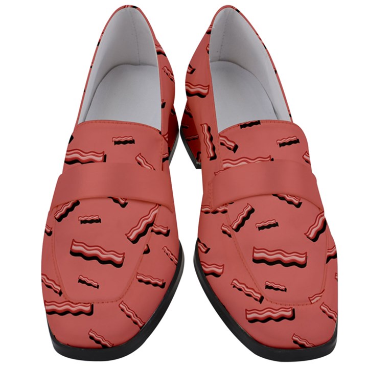 Funny Bacon Slices Pattern infidel vintage red meat background  Women s Chunky Heel Loafers