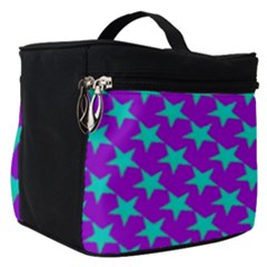 Turquoise Stars Pattern On Purple Make Up Travel Bag (small) by BrightVibesDesign