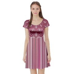 Cranberry Striped Mandala - Short Sleeve Skater Dress by WensdaiAmbrose