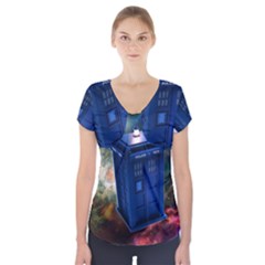 The Police Box Tardis Time Travel Device Used Doctor Who Short Sleeve Front Detail Top by Sudhe