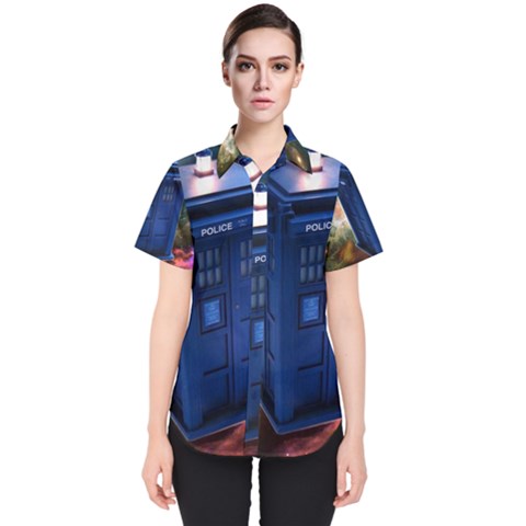 The Police Box Tardis Time Travel Device Used Doctor Who Women s Short Sleeve Shirt by Sudhe