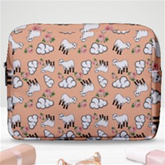 Vintage Lamb Pattern Peach Make Up Pouch (large) by snowwhitegirl