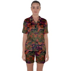 Camouflage Orange Satin Short Sleeve Pyjamas Set by snowwhitegirl