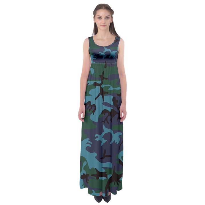 Camouflage Blue Empire Waist Maxi Dress