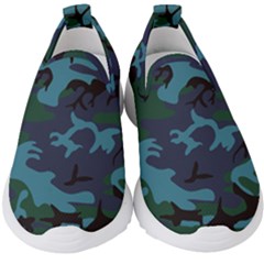 Camouflage Blue Kids  Slip On Sneakers by snowwhitegirl