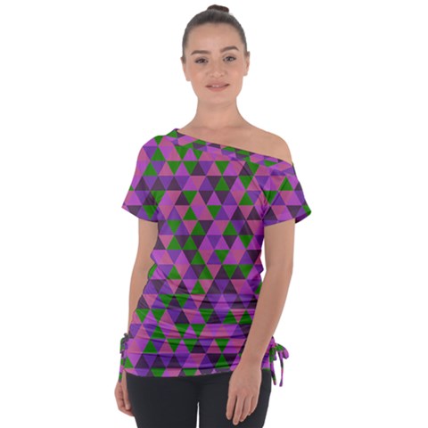 Retro Pink Purple Geometric Pattern Tie-up Tee by snowwhitegirl