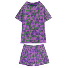 Retro Pink Purple Geometric Pattern Kids  Swim Tee And Shorts Set by snowwhitegirl