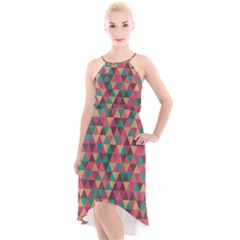 Retro Orange Green Geometric Pattern High-low Halter Chiffon Dress  by snowwhitegirl