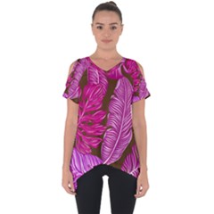 Tropical Pink Leaves Cut Out Side Drop Tee by snowwhitegirl