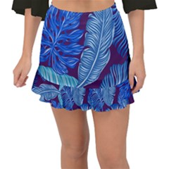 Tropical Blue Leaves Fishtail Mini Chiffon Skirt by snowwhitegirl