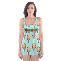 Cotton Candy Pattern Aqua 3d Skater Dress Swimsuit by snowwhitegirl