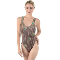 Peacock Feather Bird Exhibition High Leg Strappy Swimsuit by Pakrebo