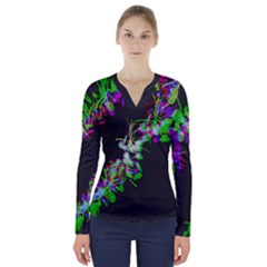 No Clinging Spring Vine V-neck Long Sleeve Top by 1dsign