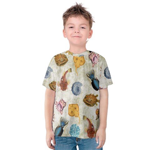 Sea World Vintage Pattern Kids  Cotton Tee by Valentinaart