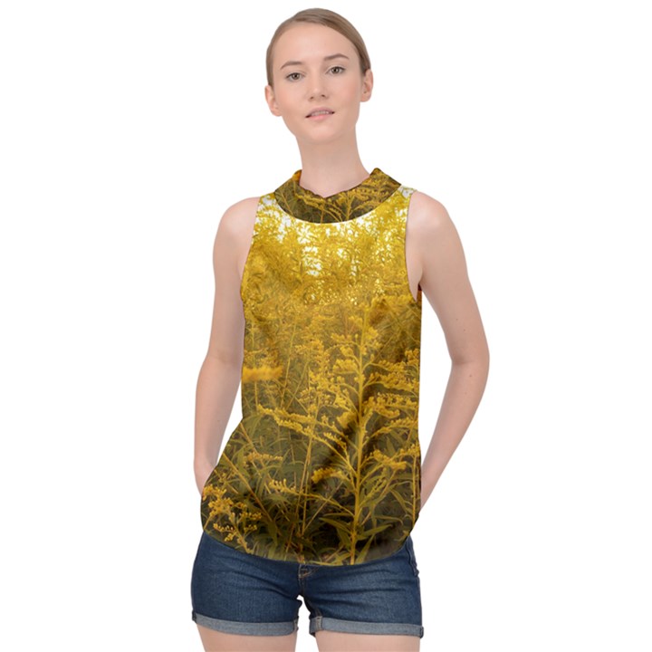 Gold Goldenrod High Neck Satin Top